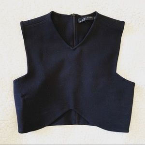 Zara Structured Scuba Sleeveless Crop Top, Black